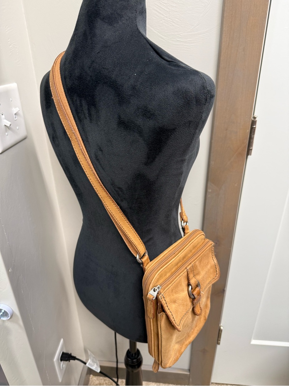 Fossil Vintage Pebbled Leather Crossbody Organizer Purse Cognac Brown Tan Bag - Picture 3 of 6